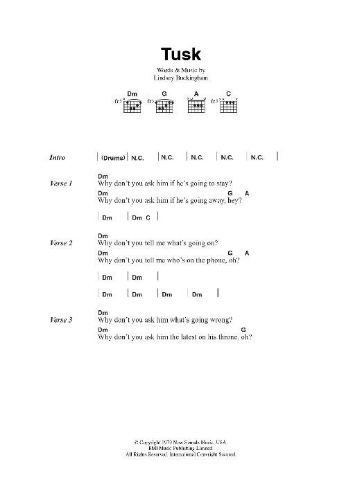 Fleetwood Mac Tusk sheet music notes and chords. Download Printable PDF.