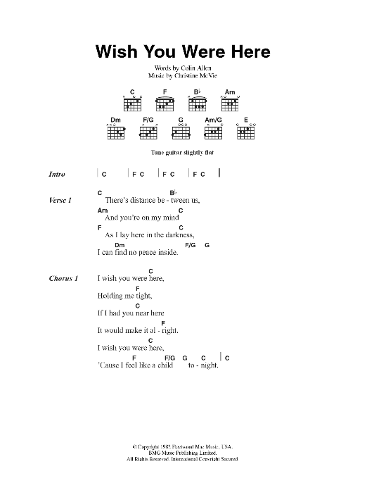 Fleetwood Mac Wish You Were Here sheet music notes and chords arranged for Guitar Chords/Lyrics