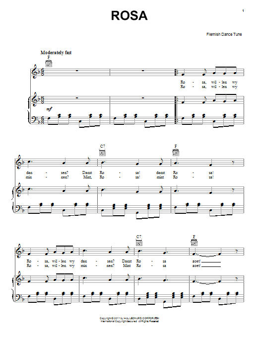 Learn to play Flemish Dance Tune Rosa sheet music for Piano, Vocal & Guitar Chords (Right-Hand Melody) in minutes. Price: 7.8900$ Flemish Dance Tune Rosa sheet music notes and chords arranged for Piano, Vocal & Guitar Chords (Right-Hand Melody)