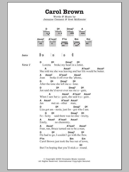 Flight Of The Conchords Carol Brown sheet music notes and chords. Download Printable PDF.