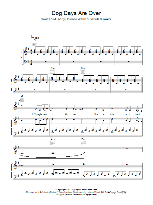 Florence And The Machine Dog Days Are Over sheet music notes and chords arranged for Piano Chords/Lyrics