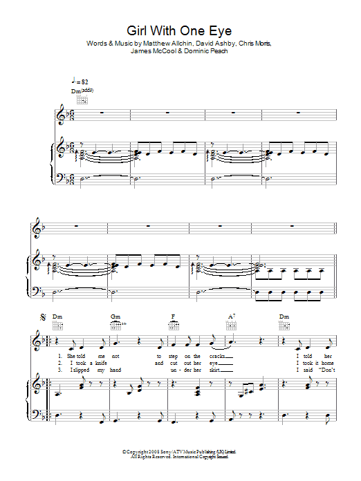 Florence And The Machine Girl With One Eye sheet music notes and chords. Download Printable PDF.