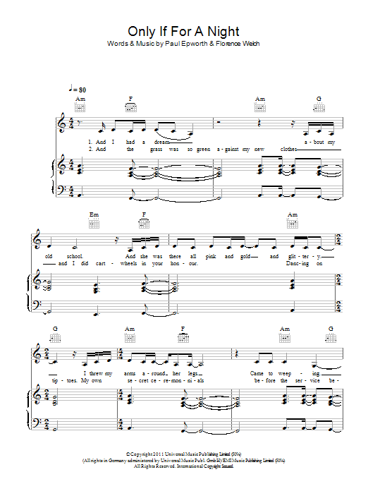 Florence And The Machine Only If For A Night sheet music notes and chords. Download Printable PDF.