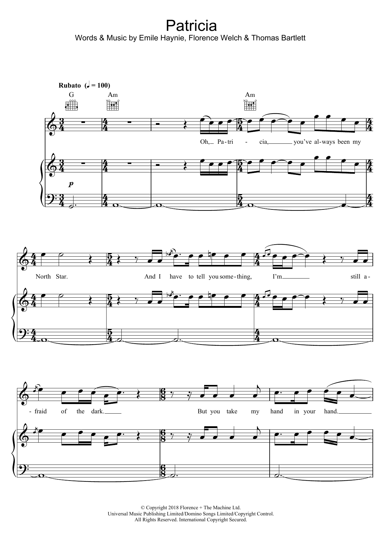 Learn to play Florence And The Machine Patricia sheet music for Piano, Vocal & Guitar Chords in minutes. Price: 7.8900$ Florence And The Machine Patricia sheet music notes and chords arranged for Piano, Vocal & Guitar Chords
