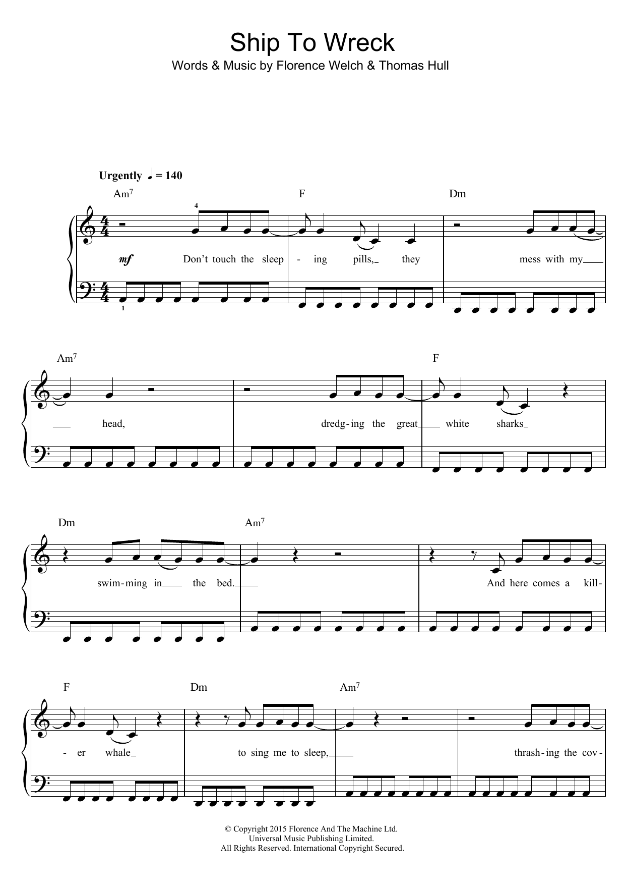 Florence And The Machine Ship To Wreck sheet music notes and chords. Download Printable PDF.