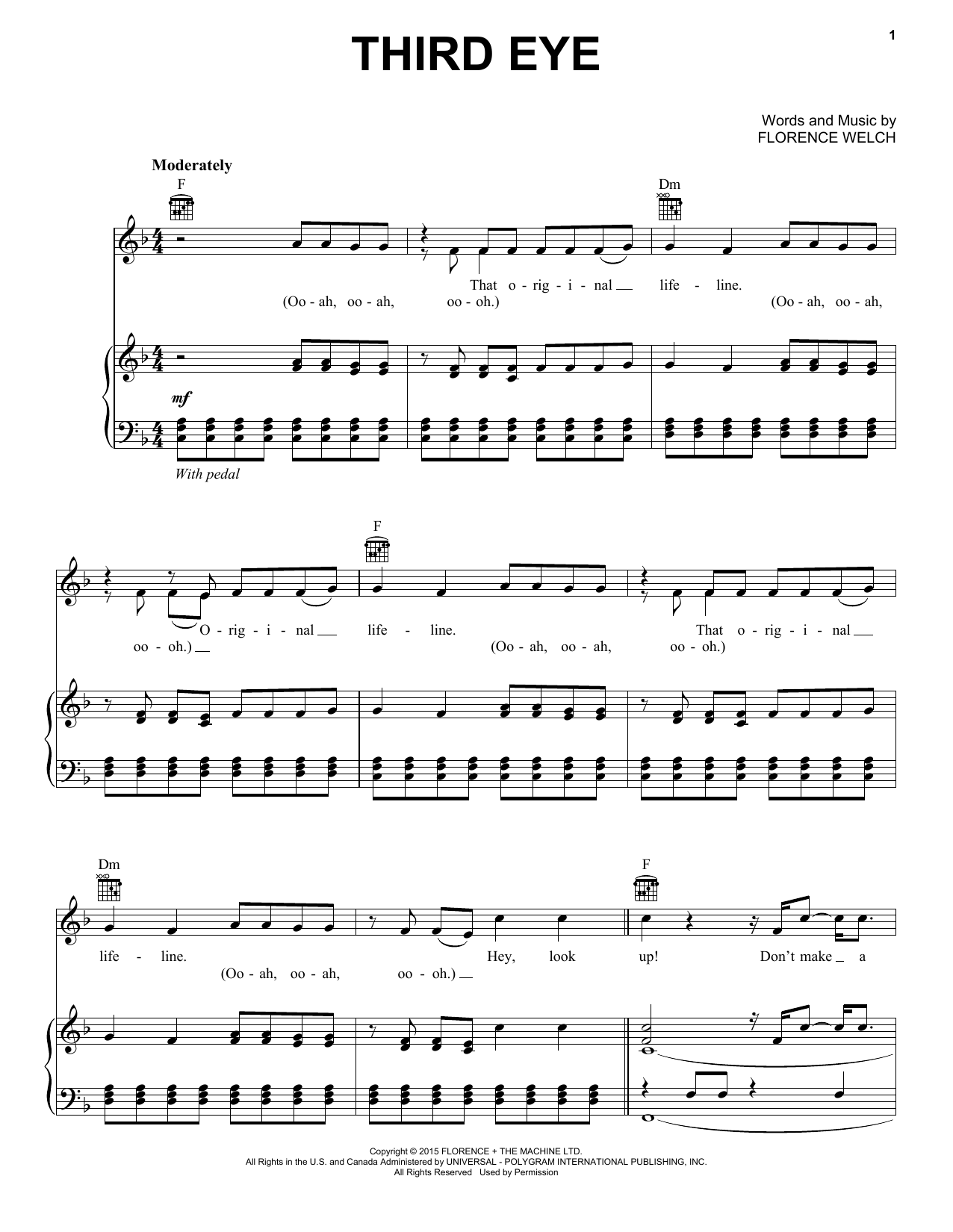Learn to play Florence And The Machine Third Eye sheet music for Piano, Vocal & Guitar Chords (Right-Hand Melody) in minutes. Price: 7.8900$ Florence And The Machine Third Eye sheet music notes and chords arranged for Piano, Vocal & Guitar Chords (Right-Hand Melody)