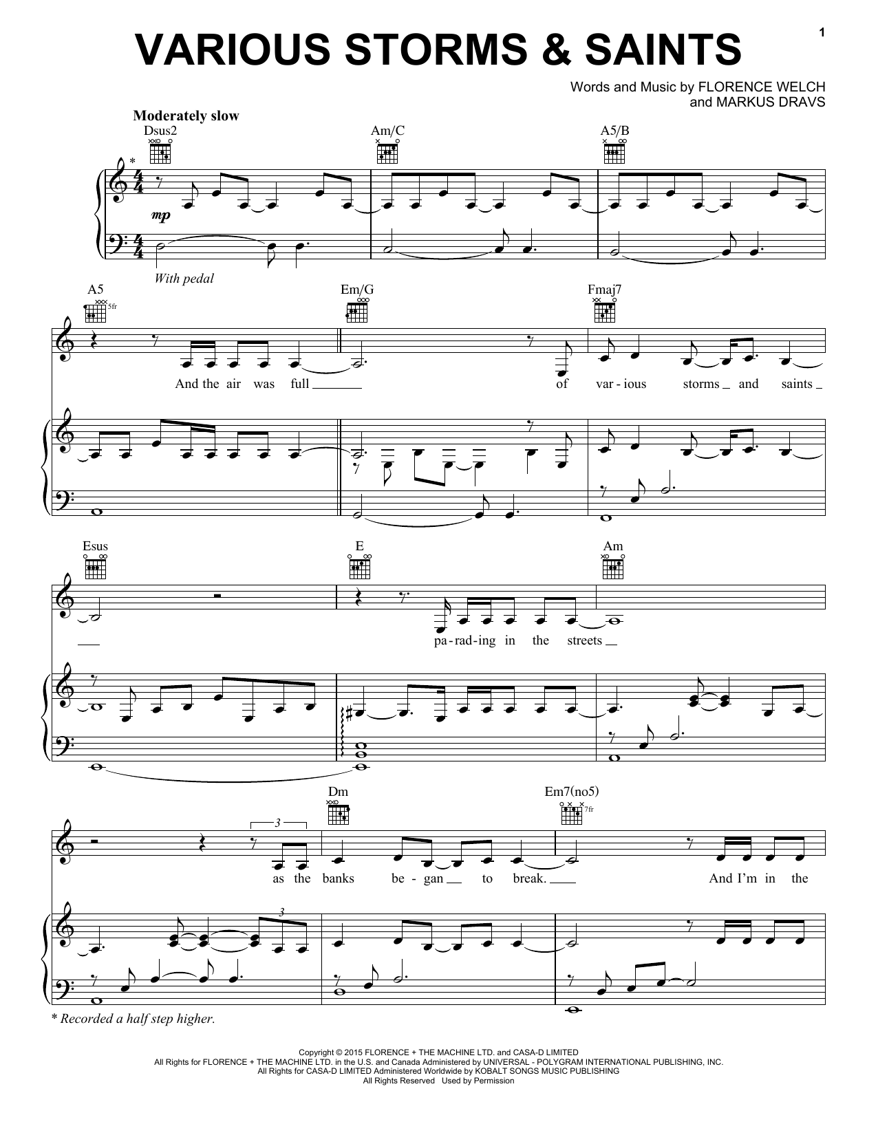 Florence And The Machine Various Storms And Saints sheet music notes and chords. Download Printable PDF.