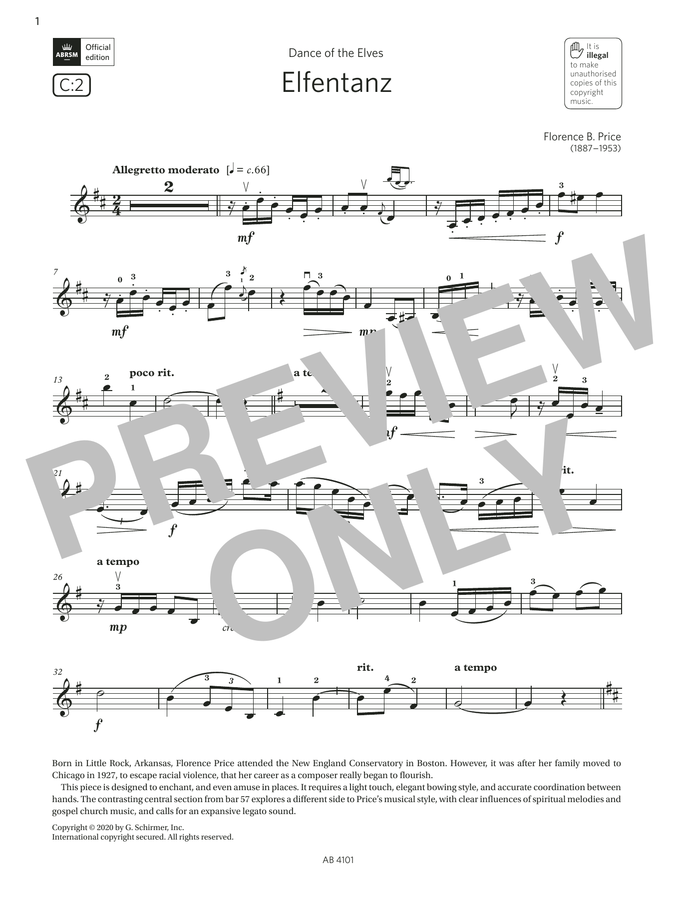 Florence B. Price Elfentanz (Grade 7, C2, from the ABRSM Violin Syllabus from 2024) sheet music notes and chords. Download Printable PDF.