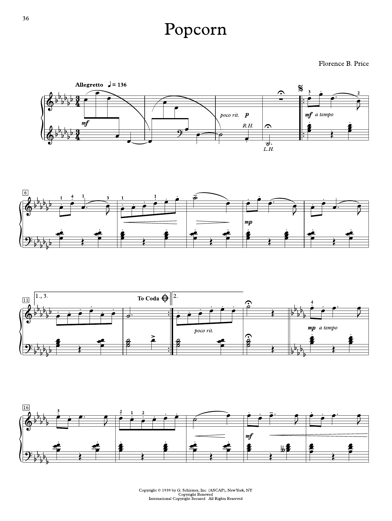 Download Popcorn Sheet Music PDF - Florence Price | Educational Piano ...