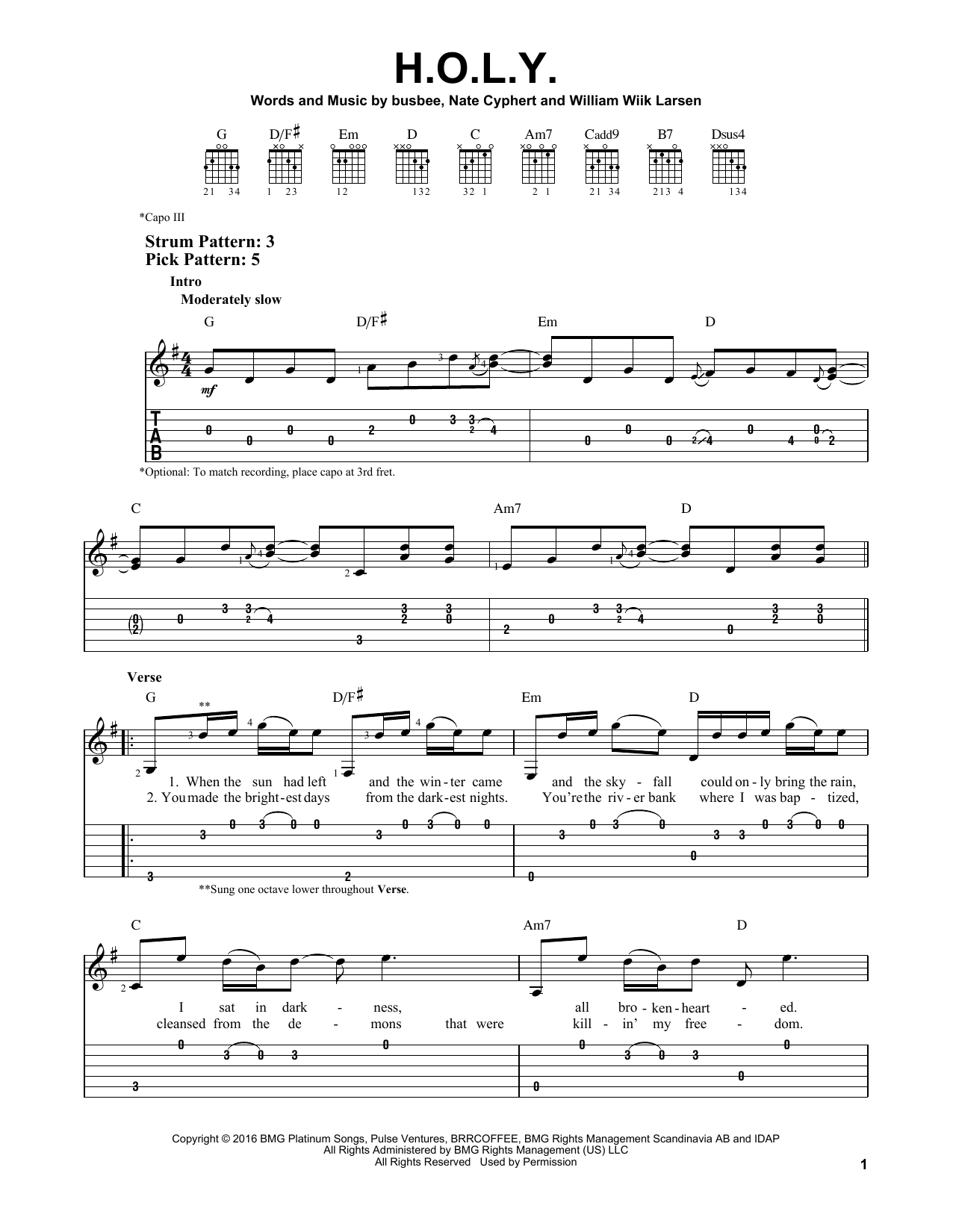 Florida Georgia Line H.O.L.Y. sheet music notes and chords. Download Printable PDF.