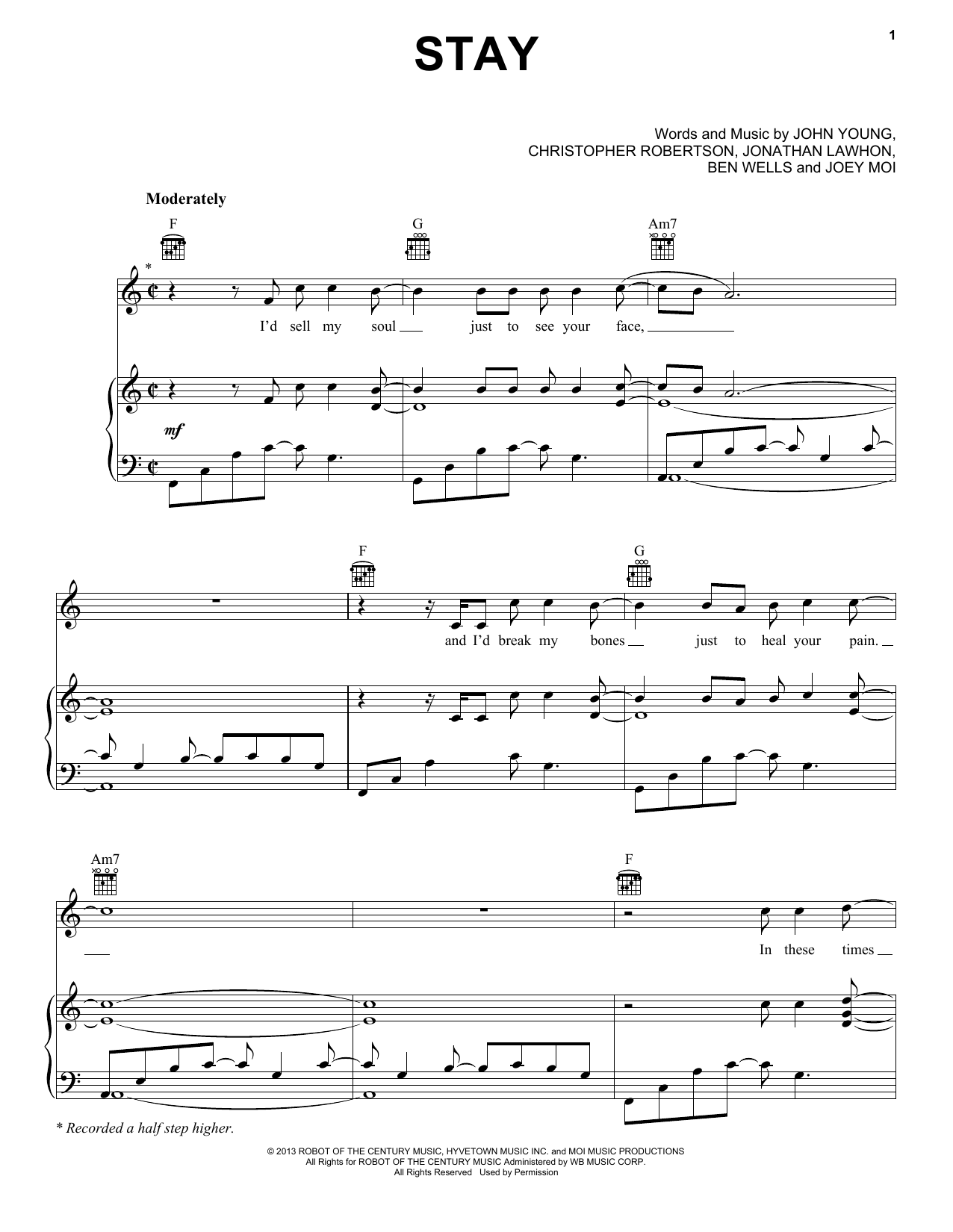 Learn to play Florida Georgia Line Stay sheet music for Piano, Vocal & Guitar Chords (Right-Hand Melody) in minutes. Price: 7.8900$ Florida Georgia Line Stay sheet music notes and chords arranged for Piano, Vocal & Guitar Chords (Right-Hand Melody)