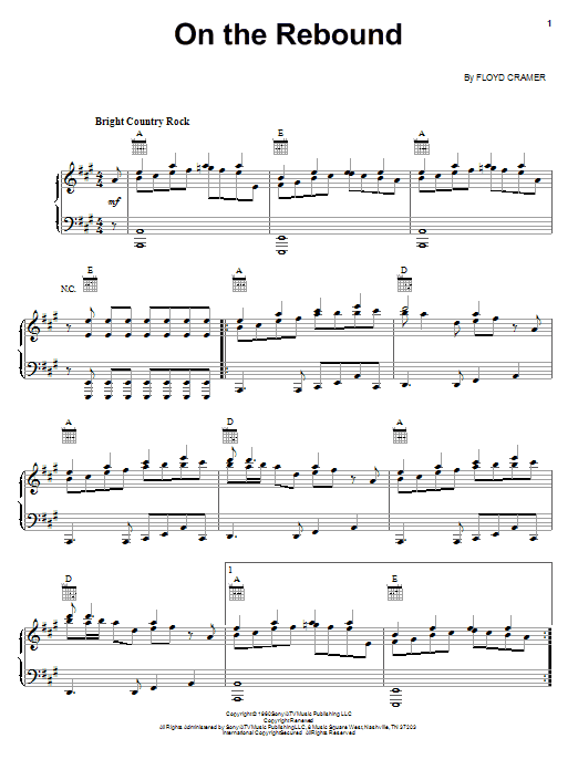 Learn to play Floyd Cramer On The Rebound sheet music for Piano, Vocal & Guitar Chords (Right-Hand Melody) in minutes. Price: 7.8900$ Floyd Cramer On The Rebound sheet music notes and chords arranged for Piano, Vocal & Guitar Chords (Right-Hand Melody)