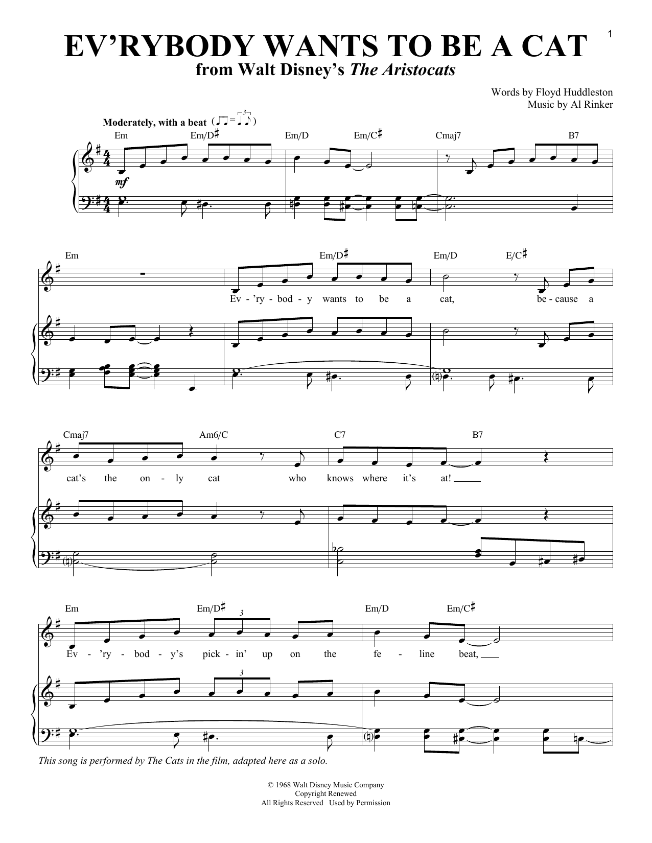 Al Rinker Ev'rybody Wants To Be A Cat (from Walt Disney's The Aristocats) sheet music notes and chords. Download Printable PDF.