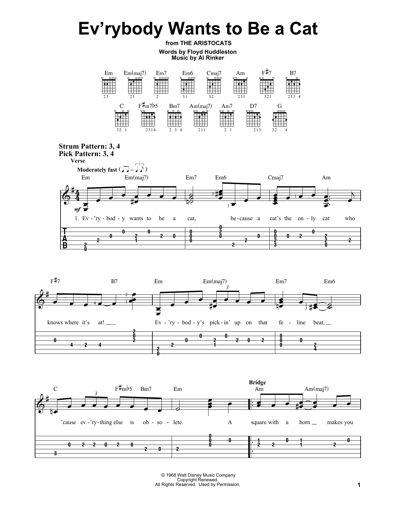 Floyd Huddleston Ev'rybody Wants To Be A Cat sheet music notes and chords. Download Printable PDF.