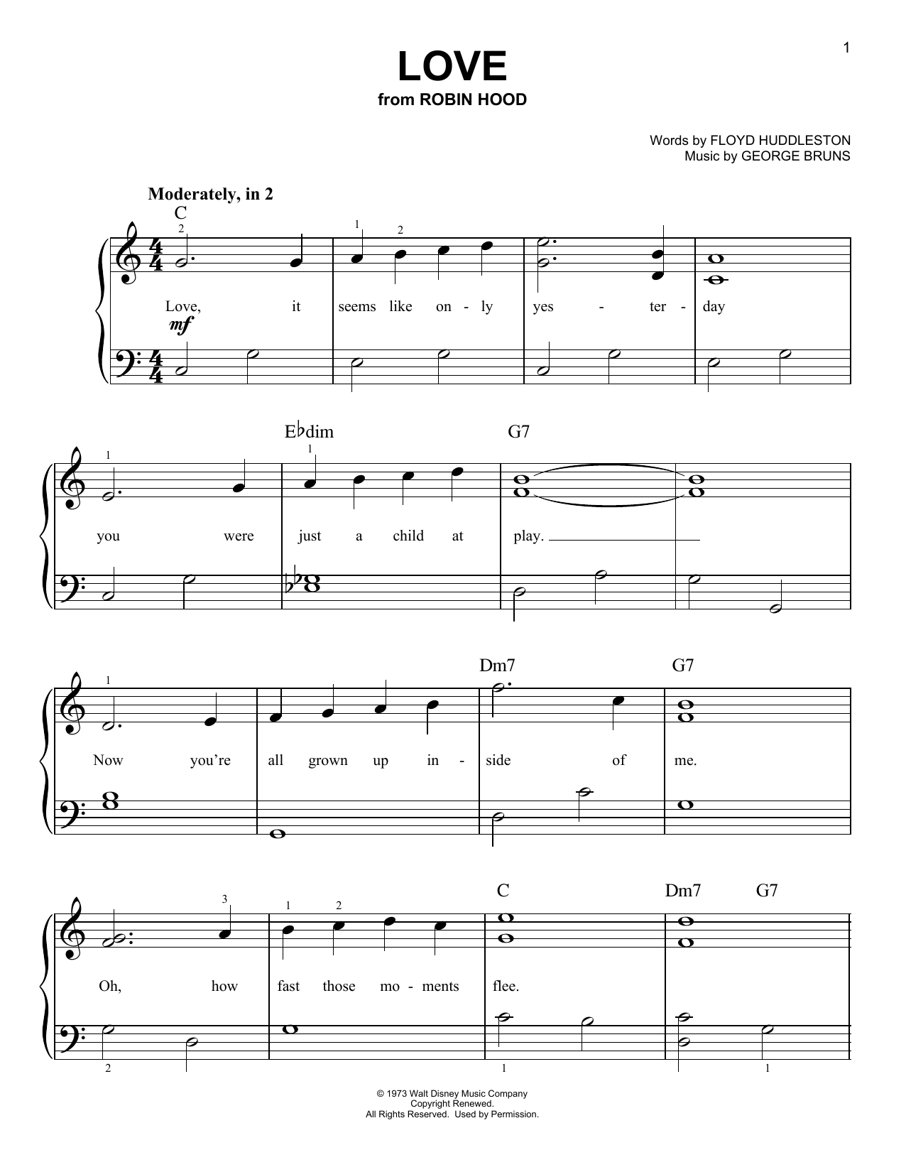 Floyd Huddleston Love (from Walt Disney's Robin Hood) sheet music notes and chords. Download Printable PDF.