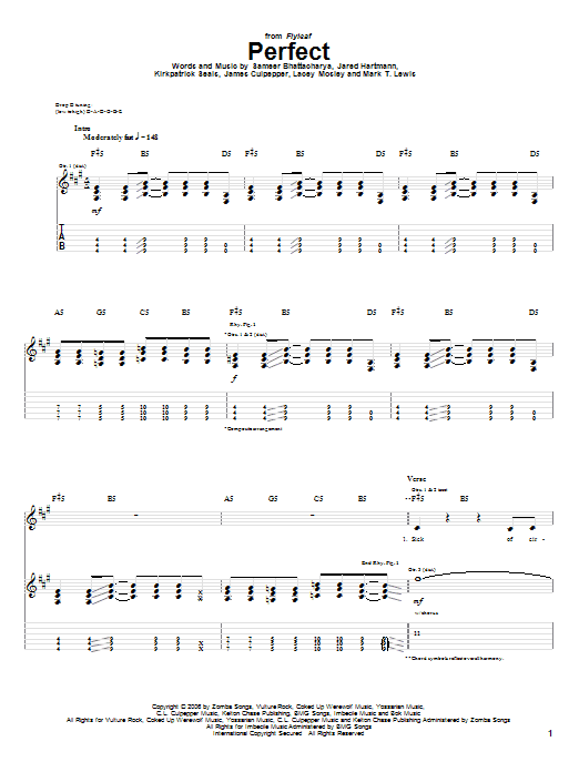 Learn to play Flyleaf Perfect sheet music for Guitar Tab in minutes. Price: 7.8900$ Flyleaf Perfect sheet music notes and chords arranged for Guitar Tab