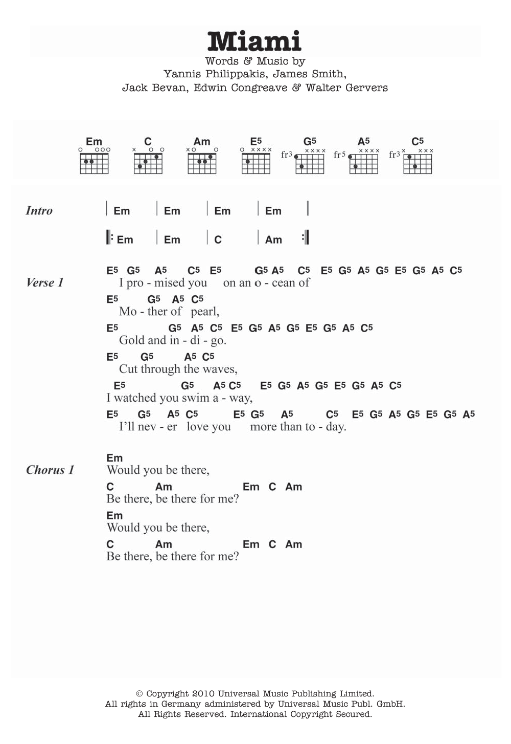 Foals Miami sheet music notes and chords. Download Printable PDF.