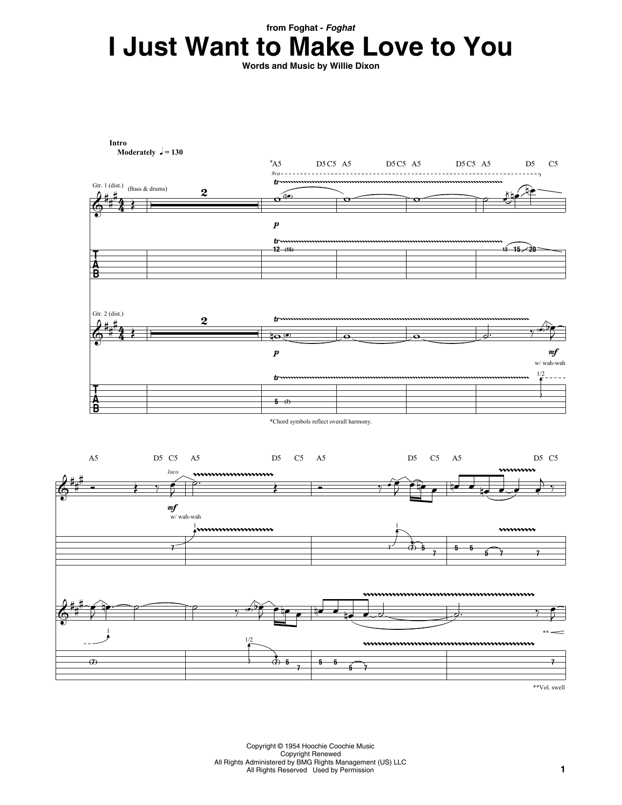 Foghat I Just Want To Make Love To You sheet music notes and chords. Download Printable PDF.