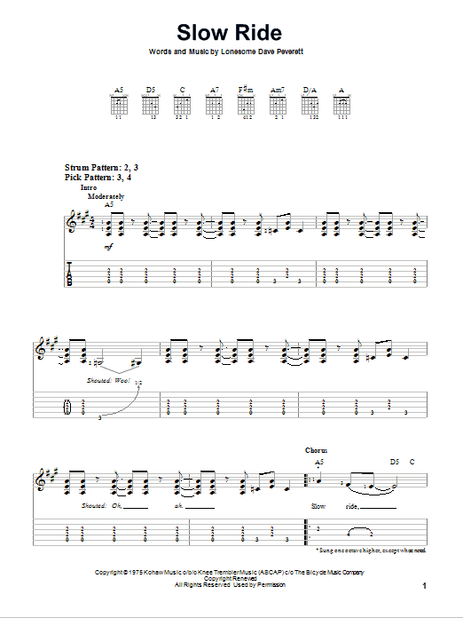 Foghat Slow Ride sheet music notes and chords. Download Printable PDF.