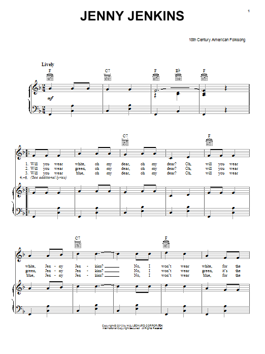 Folk Song Jenny Jenkins sheet music notes and chords. Download Printable PDF.