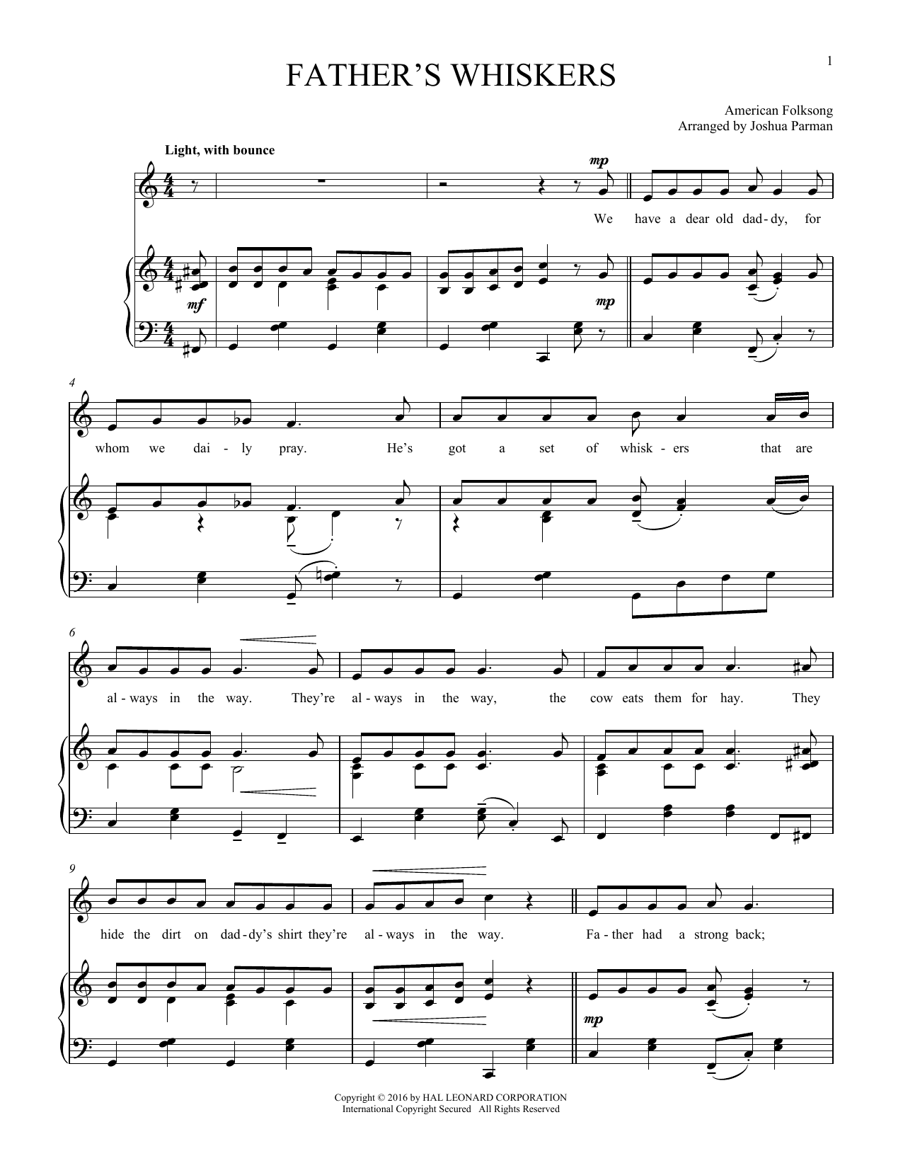 Learn to play Traditional Folksong Father's Whiskers sheet music for Piano & Vocal in minutes. Price: 7.8900$ Traditional Folksong Father's Whiskers sheet music notes and chords arranged for Piano & Vocal