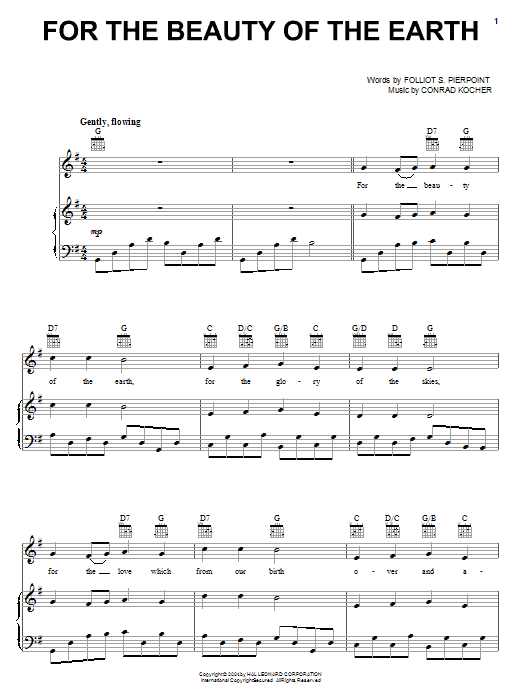 Folliot S. Pierpoint For The Beauty Of The Earth sheet music notes and chords arranged for Piano Solo