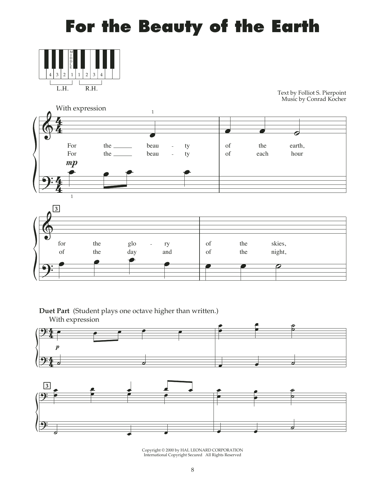 Folliot S. Pierpoint For The Beauty Of The Earth (arr. Carol Klose) sheet music notes and chords. Download Printable PDF.