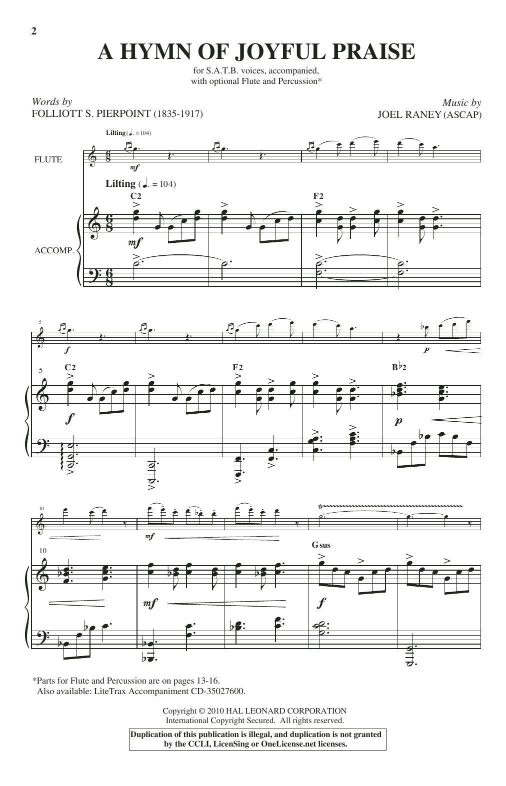 Folliott Pierpoint and Joel Raney A Hymn Of Joyful Praise sheet music notes and chords. Download Printable PDF.