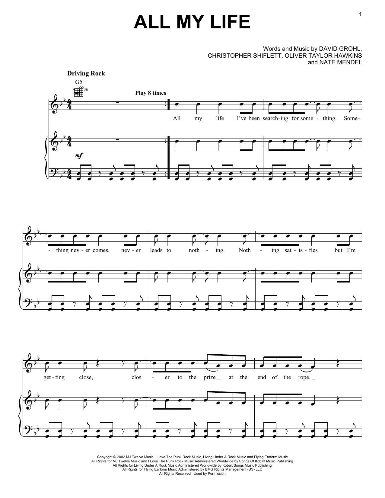 Foo Fighters All My Life sheet music notes and chords. Download Printable PDF.