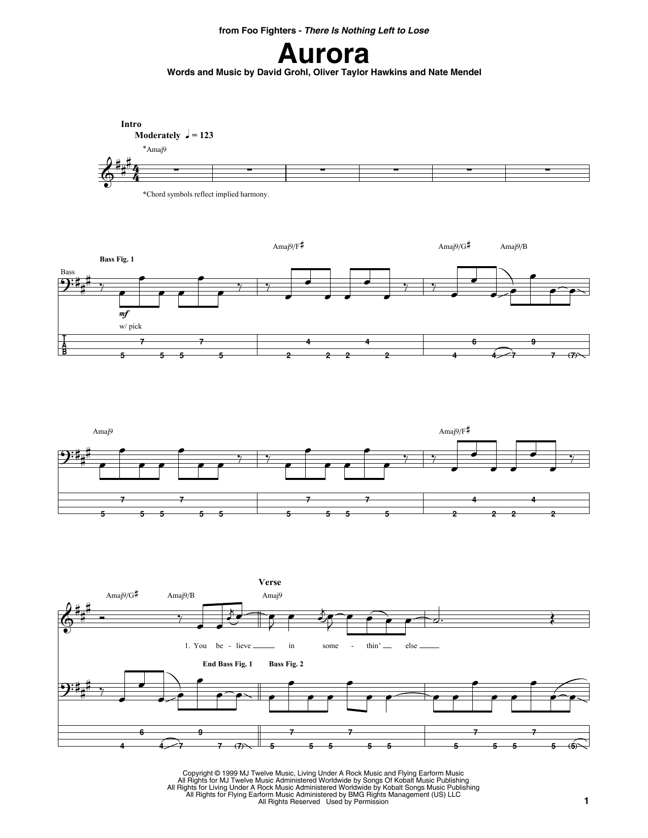 Foo Fighters Aurora sheet music notes and chords. Download Printable PDF.