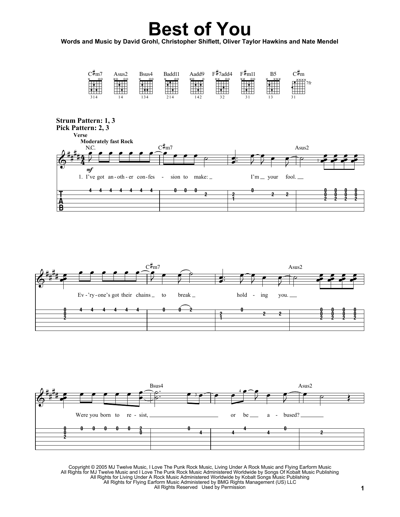 Foo Fighters Best Of You sheet music notes and chords. Download Printable PDF.