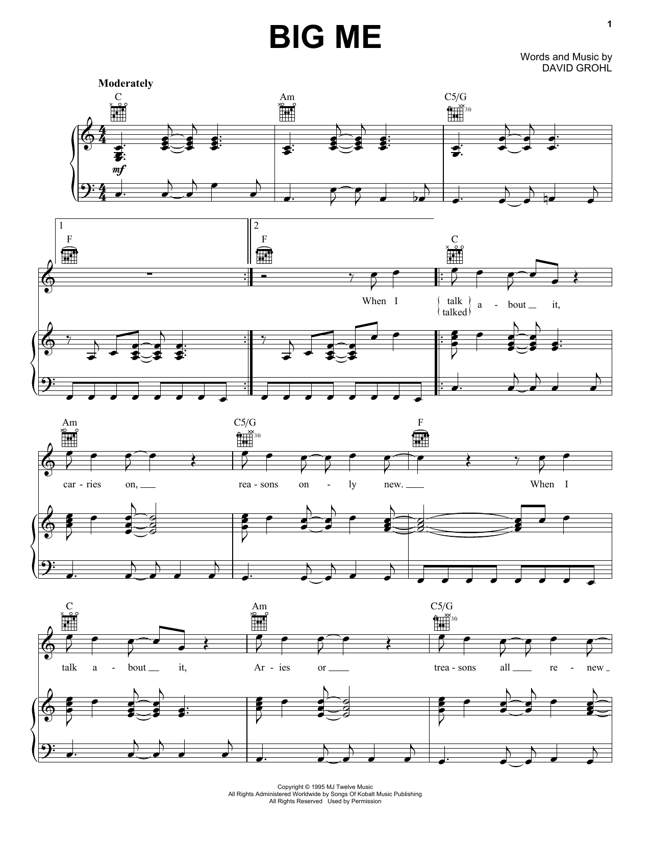 Foo Fighters Big Me sheet music notes and chords. Download Printable PDF.