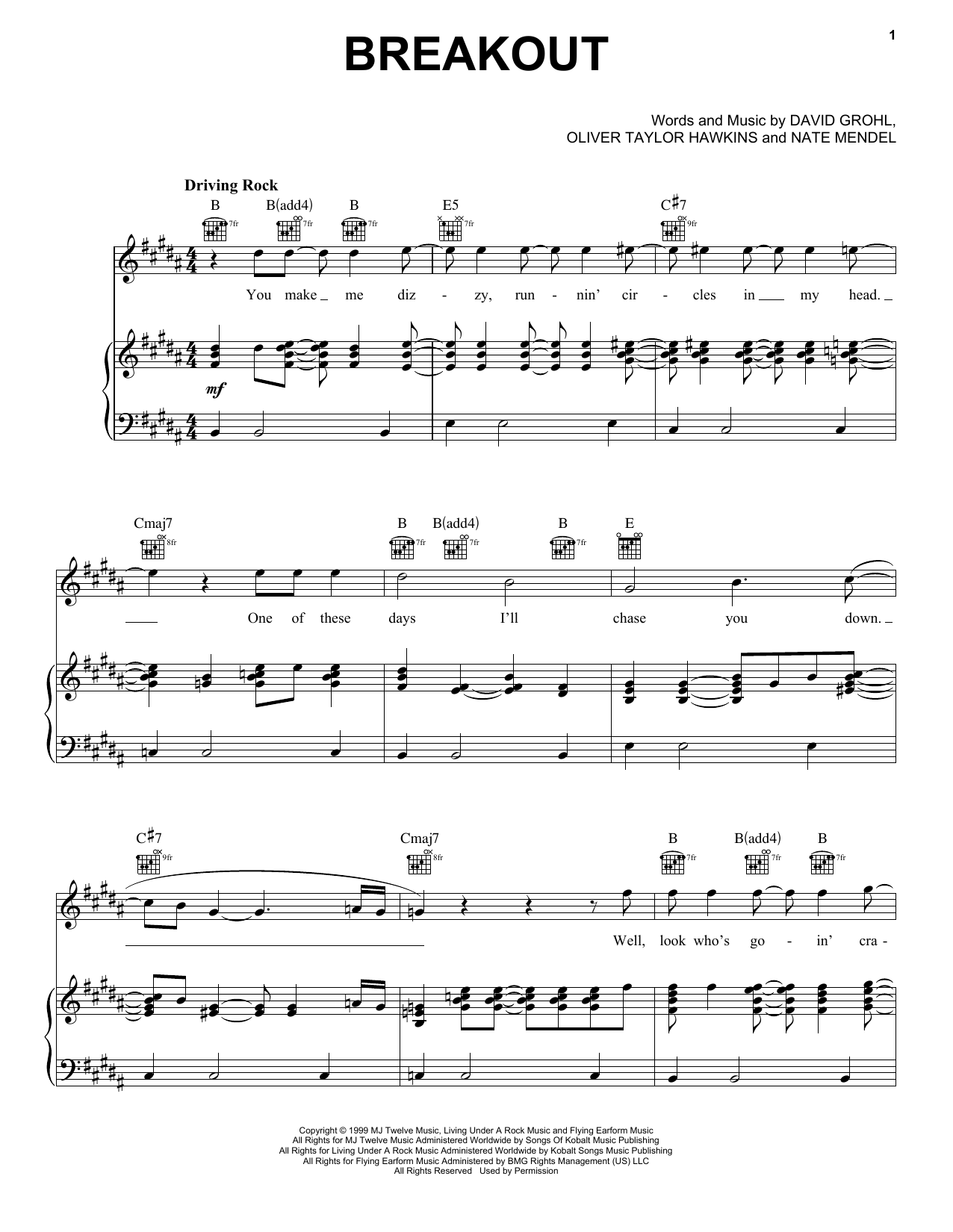 Learn to play Foo Fighters Breakout sheet music for Piano, Vocal & Guitar Chords (Right-Hand Melody) in minutes. Price: 7.8900$ Foo Fighters Breakout sheet music notes and chords arranged for Piano, Vocal & Guitar Chords (Right-Hand Melody)