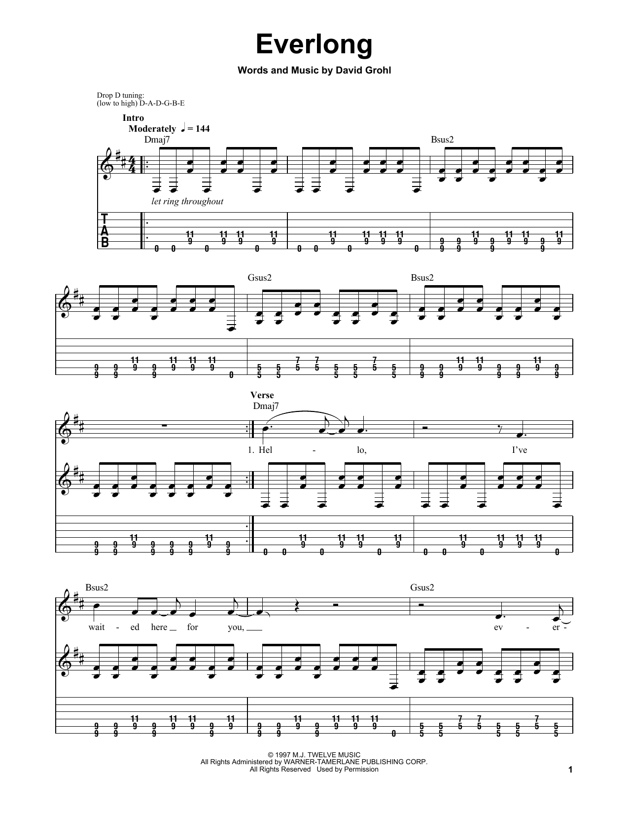 Foo Fighters Everlong sheet music notes and chords. Download Printable PDF.