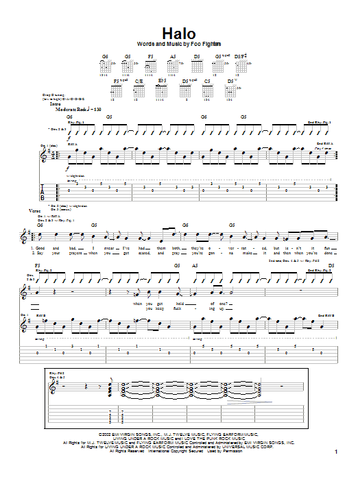 Learn to play Foo Fighters Halo sheet music for Guitar Tab in minutes. Price: 7.8900$ Foo Fighters Halo sheet music notes and chords arranged for Guitar Tab