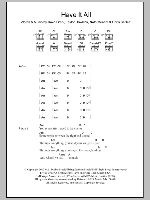 Foo Fighters Have It All sheet music notes and chords. Download Printable PDF.