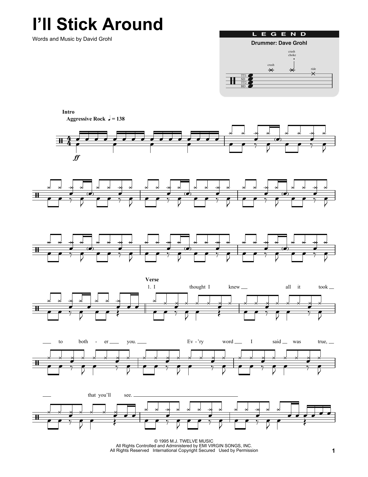 Foo Fighters I'll Stick Around sheet music notes and chords. Download Printable PDF.