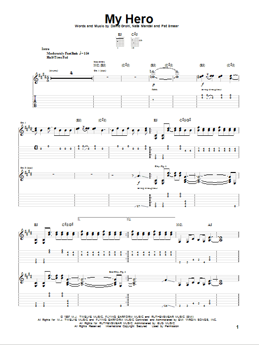 Foo Fighters My Hero sheet music notes and chords. Download Printable PDF.