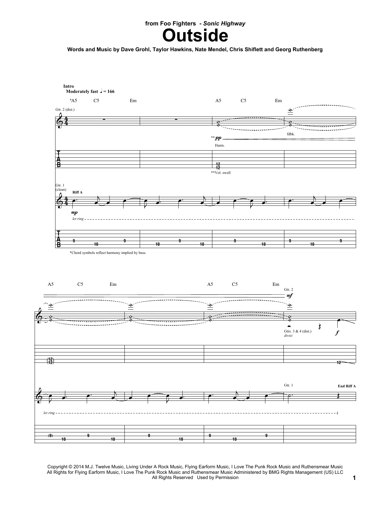 Learn to play Foo Fighters Outside sheet music for Guitar Tab in minutes. Price: 7.8900$ Foo Fighters Outside sheet music notes and chords arranged for Guitar Tab