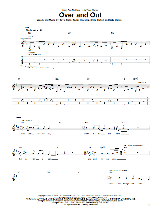 Learn to play Foo Fighters Over And Out sheet music for Guitar Tab in minutes. Price: 7.8900$ Foo Fighters Over And Out sheet music notes and chords arranged for Guitar Tab