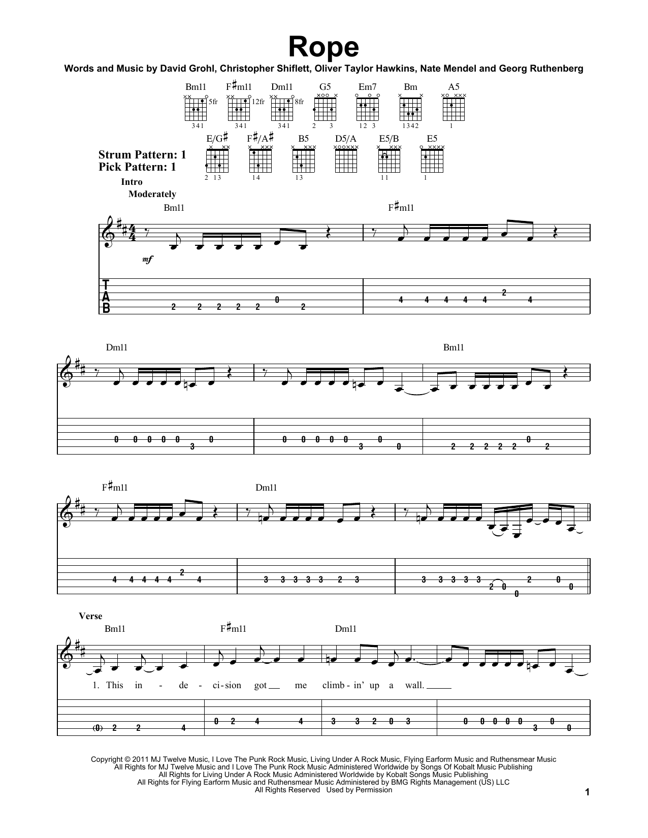 Foo Fighters Rope sheet music notes and chords. Download Printable PDF.