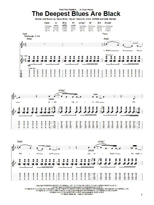 Learn to play Foo Fighters The Deepest Blues Are Black sheet music for Guitar Tab in minutes. Price: 7.8900$ Foo Fighters The Deepest Blues Are Black sheet music notes and chords arranged for Guitar Tab