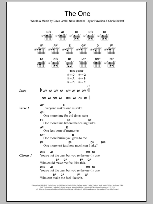 Foo Fighters The One sheet music notes and chords. Download Printable PDF.