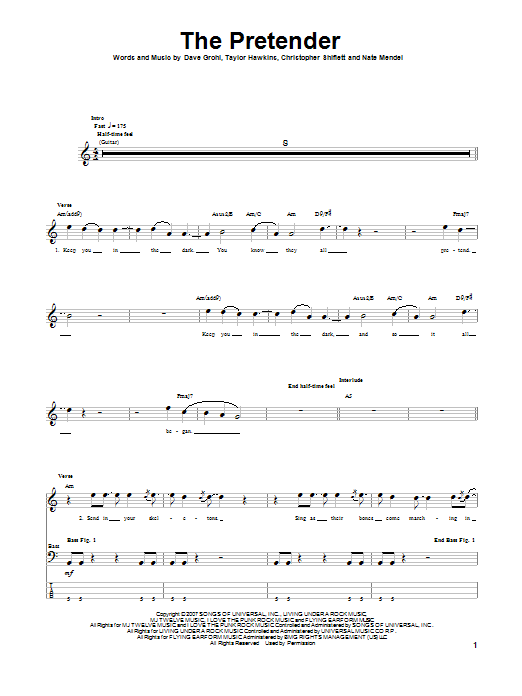 Foo Fighters The Pretender sheet music notes and chords. Download Printable PDF.