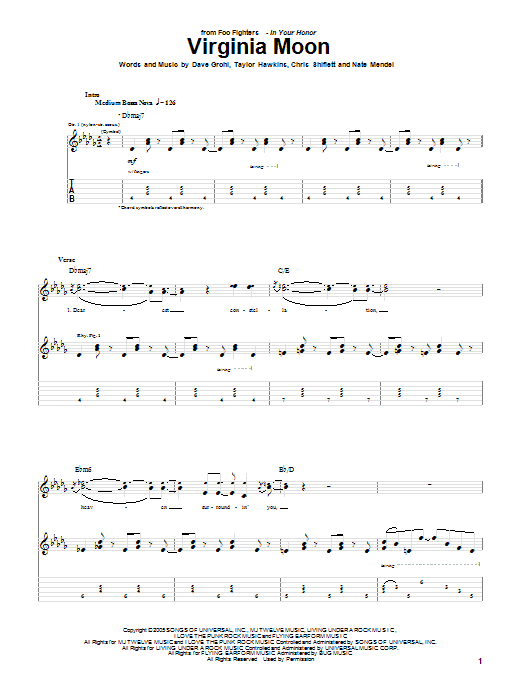 Learn to play Foo Fighters Virginia Moon sheet music for Guitar Tab in minutes. Price: 7.8900$ Foo Fighters Virginia Moon sheet music notes and chords arranged for Guitar Tab