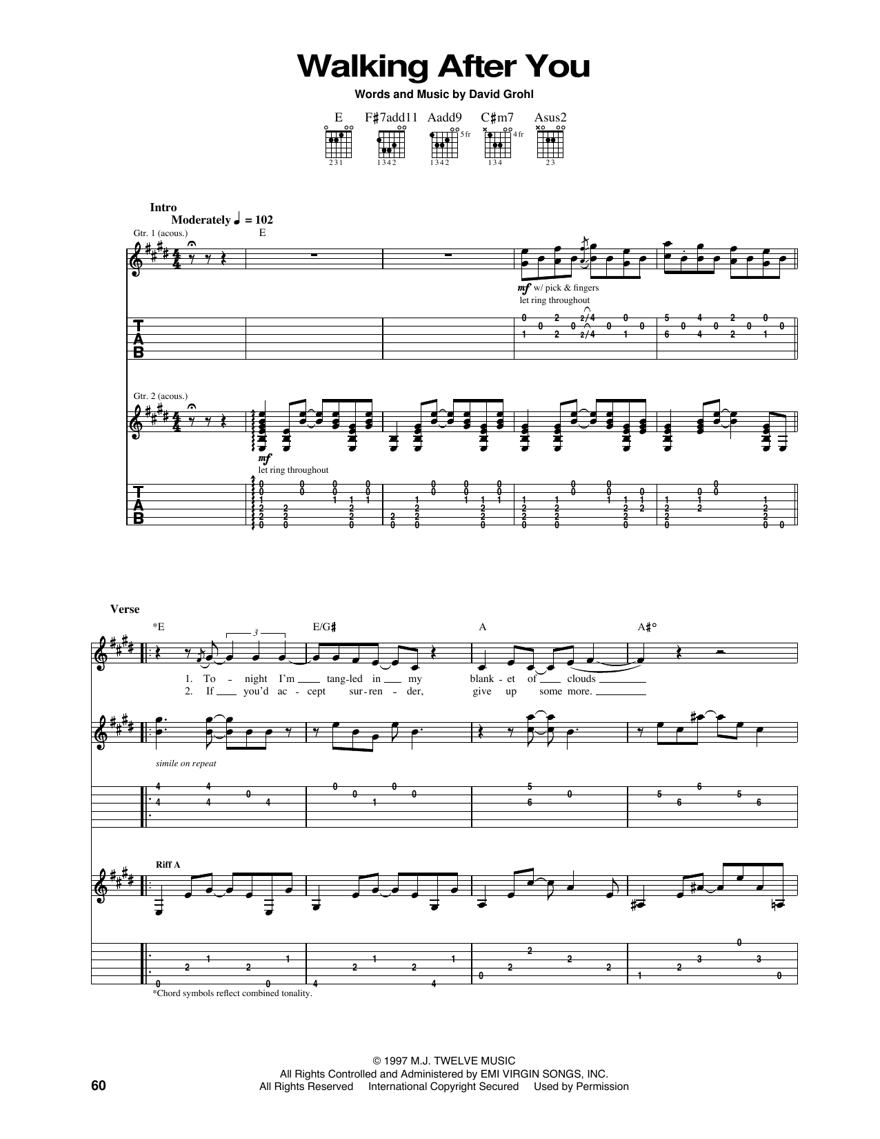 Foo Fighters Walking After You sheet music notes and chords. Download Printable PDF.