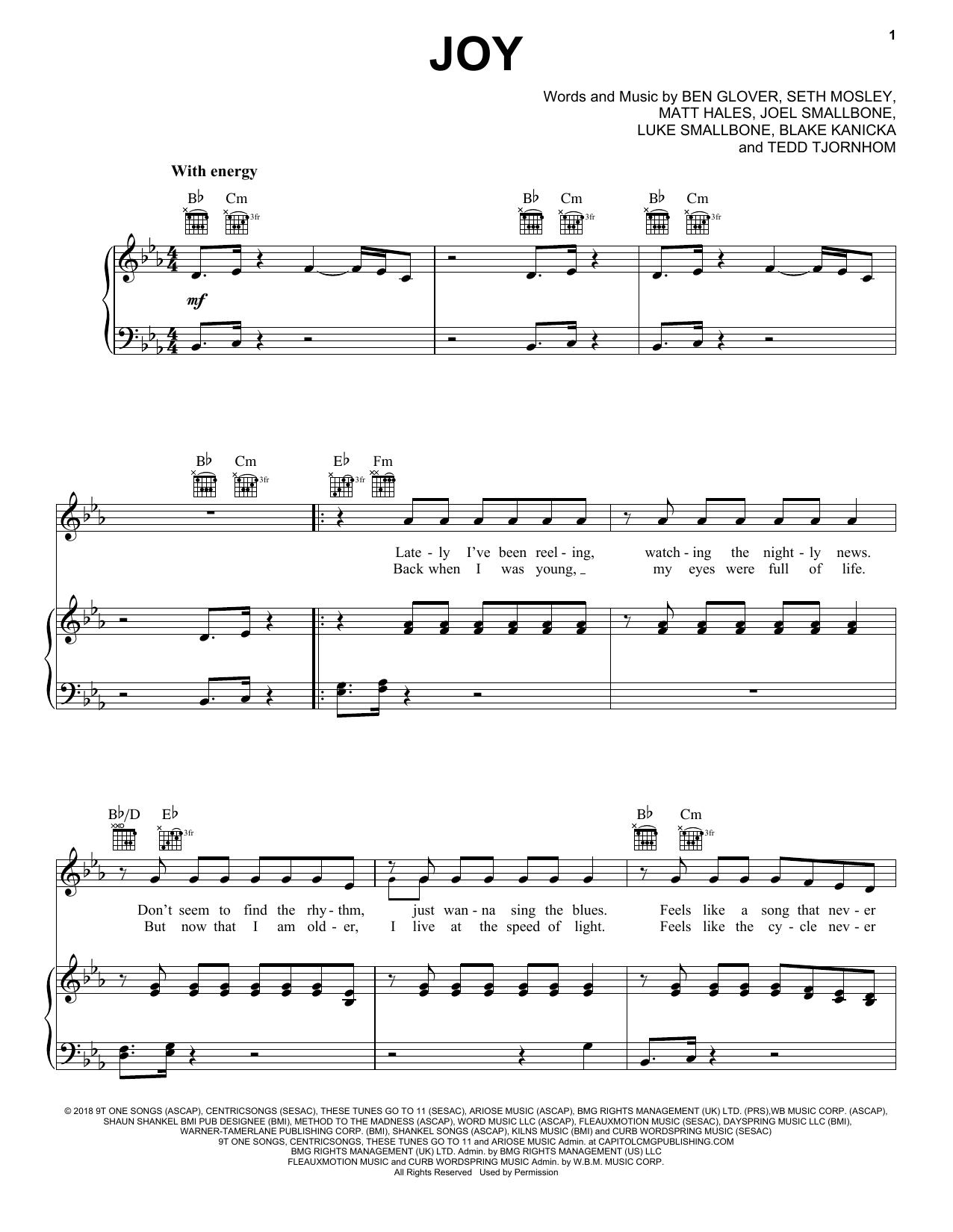 Ben Glover Joy sheet music notes and chords. Download Printable PDF.