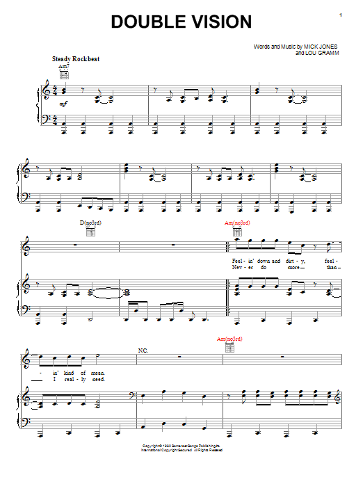Learn to play Foreigner Double Vision sheet music for Piano, Vocal & Guitar Chords (Right-Hand Melody) in minutes. Price: 7.8900$ Foreigner Double Vision sheet music notes and chords arranged for Piano, Vocal & Guitar Chords (Right-Hand Melody)