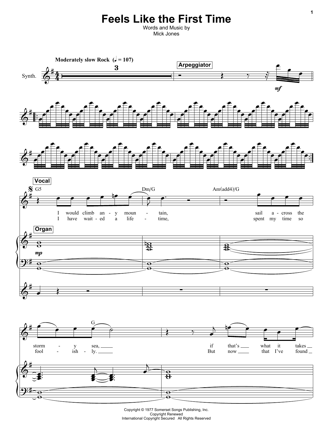 Foreigner Feels Like The First Time sheet music notes and chords. Download Printable PDF.