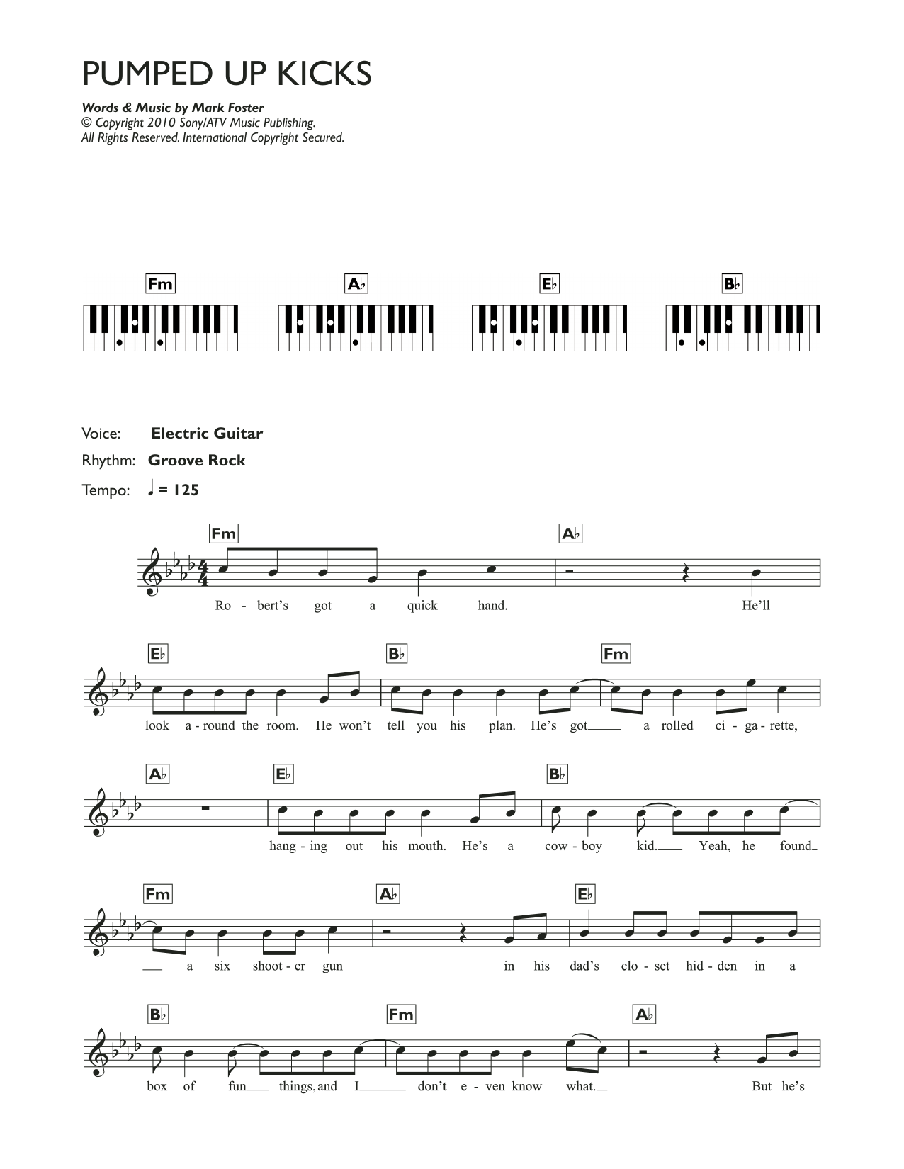 Foster The People Pumped Up Kicks sheet music notes and chords. Download Printable PDF.